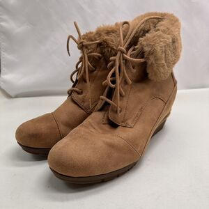 Bobs From Skechers Wedge Boots Womens 9.5 Memory Foam Shearling 31277 Chestnut